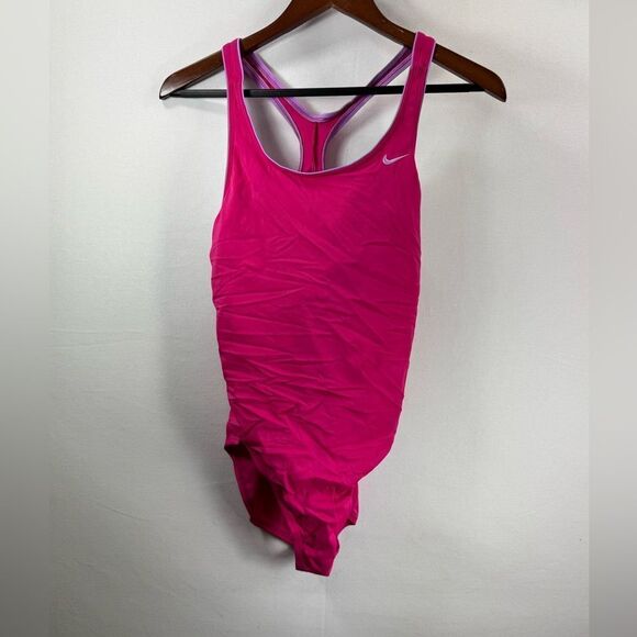 Nike Women's One-piece Swimsuit Pink/Purple trim size Large - Picture 1 of 10